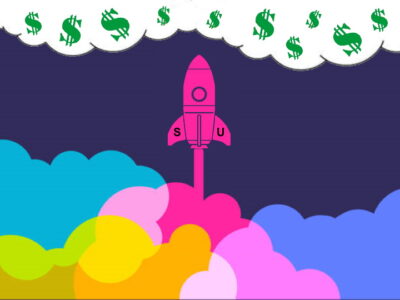 Colourful silhouettes of rockets to symbolise new business startup launch